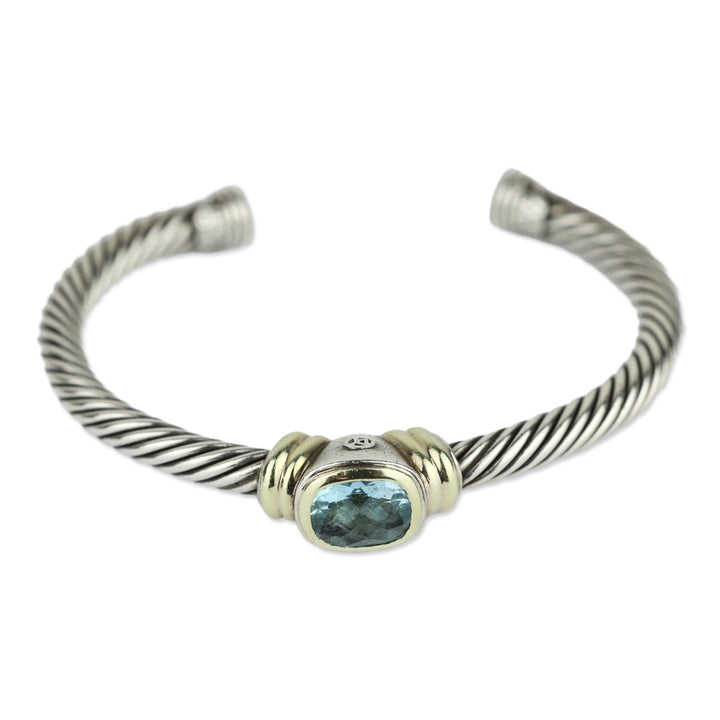 David Yurman Blue Topaz 14K Gold and Sterling Silver Noblesse Cuff Bracelet