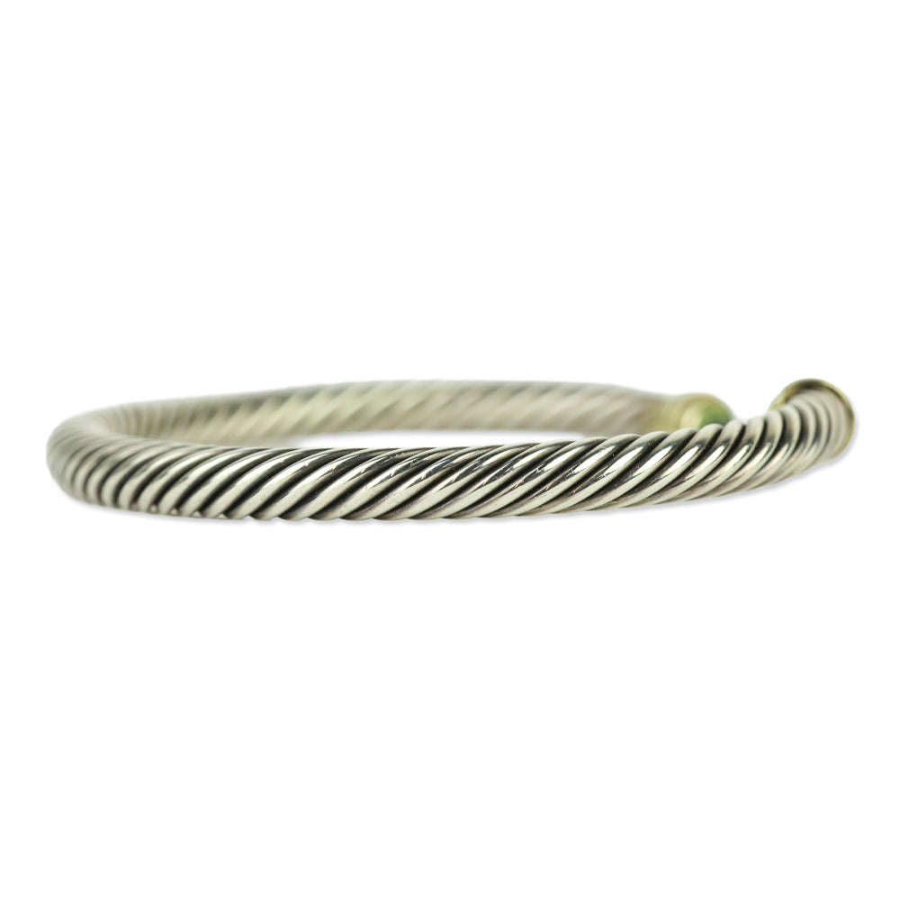 David Yurman Classic Cable Bracelet Sterling Silver with 14K Yellow Gold and Peridot, 5mm