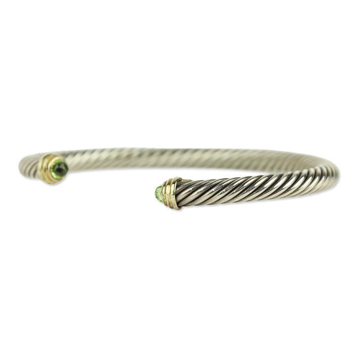 David Yurman Classic Cable Bracelet Sterling Silver with 14K Yellow Gold and Peridot, 5mm