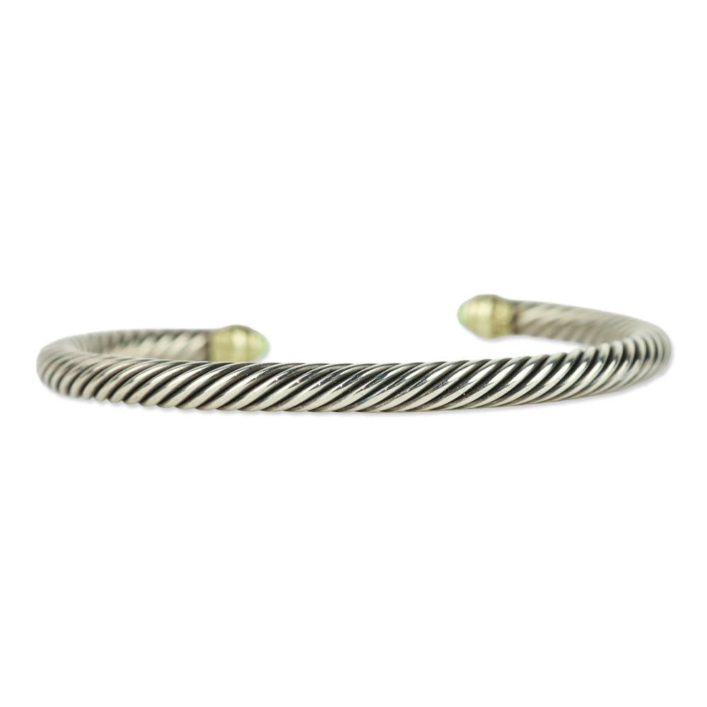 David Yurman Classic Cable Bracelet Sterling Silver with 14K Yellow Gold and Peridot, 5mm