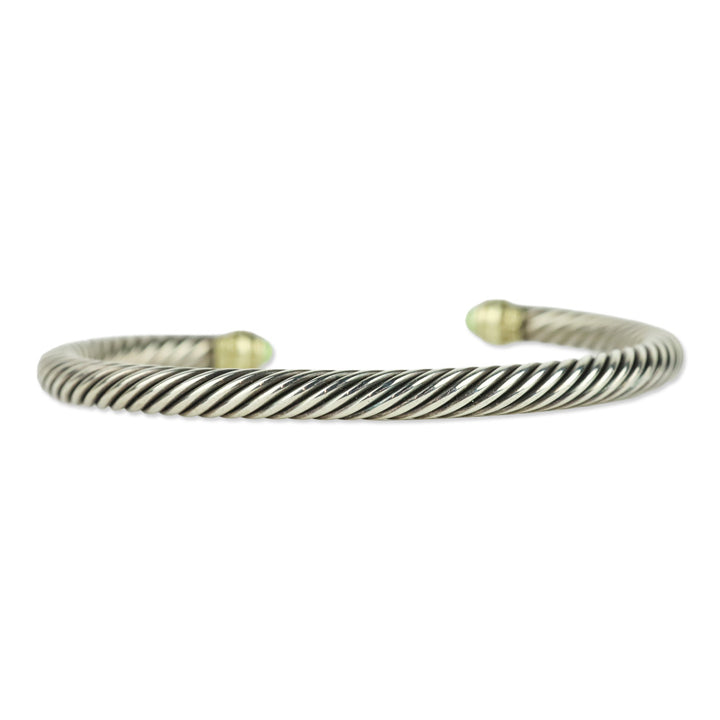 David Yurman Classic Cable Bracelet Sterling Silver with 14K Yellow Gold and Peridot, 5mm