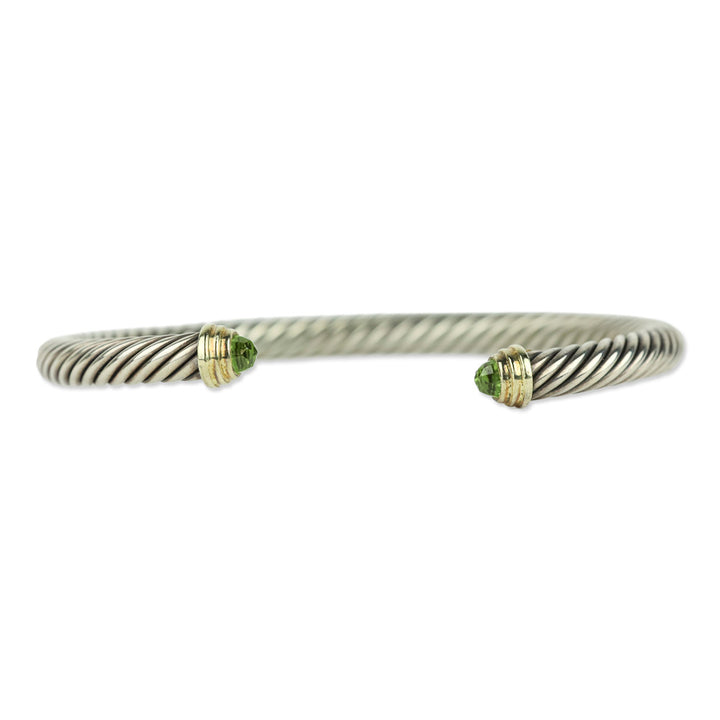 David Yurman Classic Cable Bracelet Sterling Silver with 14K Yellow Gold and Peridot, 5mm