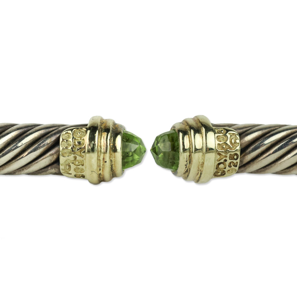 David Yurman Classic Cable Bracelet Sterling Silver with 14K Yellow Gold and Peridot, 5mm