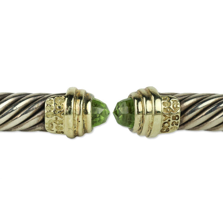 David Yurman Classic Cable Bracelet Sterling Silver with 14K Yellow Gold and Peridot, 5mm