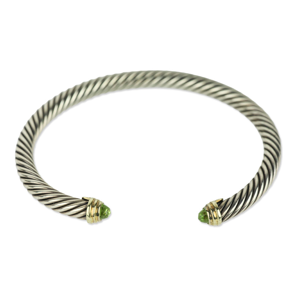 David Yurman Classic Cable Bracelet Sterling Silver with 14K Yellow Gold and Peridot, 5mm