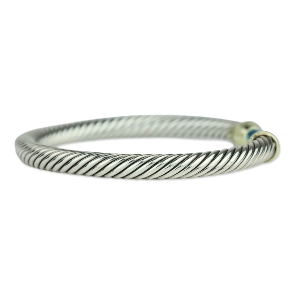 David Yurman Classic Cable Sterling Silver with 14K Yellow Gold and Blue Topaz Bracelet, 5mm