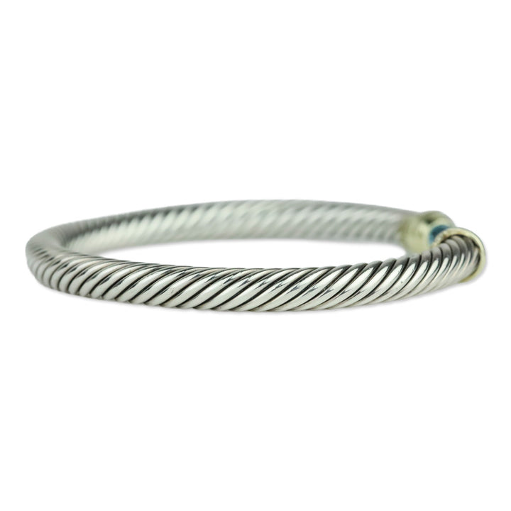 David Yurman Classic Cable Sterling Silver with 14K Yellow Gold and Blue Topaz Bracelet, 5mm