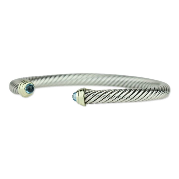 David Yurman Classic Cable Sterling Silver with 14K Yellow Gold and Blue Topaz Bracelet, 5mm