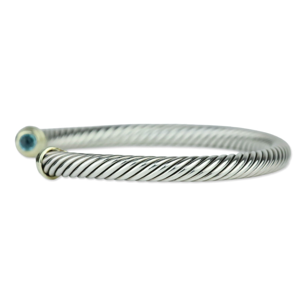 David Yurman Classic Cable Sterling Silver with 14K Yellow Gold and Blue Topaz Bracelet, 5mm