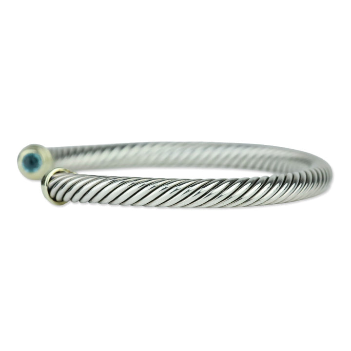David Yurman Classic Cable Sterling Silver with 14K Yellow Gold and Blue Topaz Bracelet, 5mm