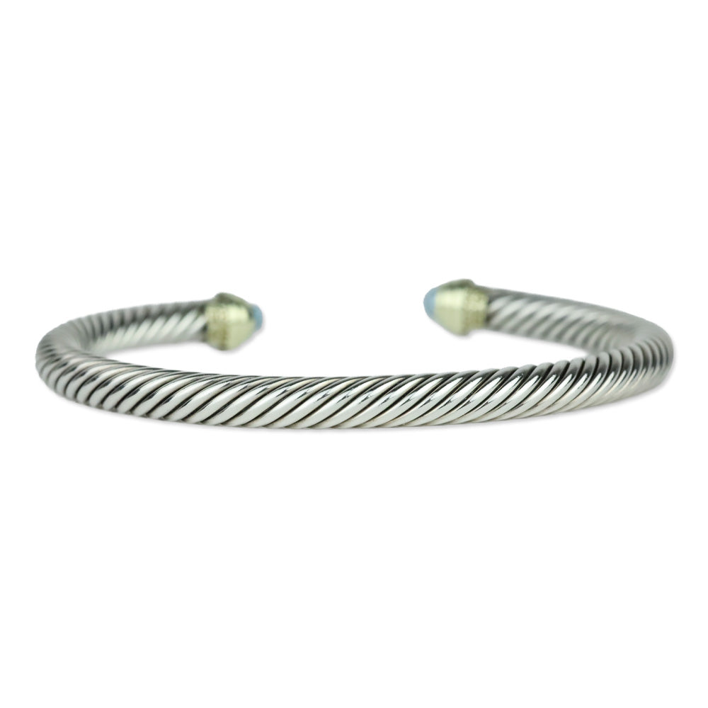 David Yurman Classic Cable Sterling Silver with 14K Yellow Gold and Blue Topaz Bracelet, 5mm