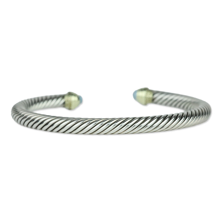 David Yurman Classic Cable Sterling Silver with 14K Yellow Gold and Blue Topaz Bracelet, 5mm