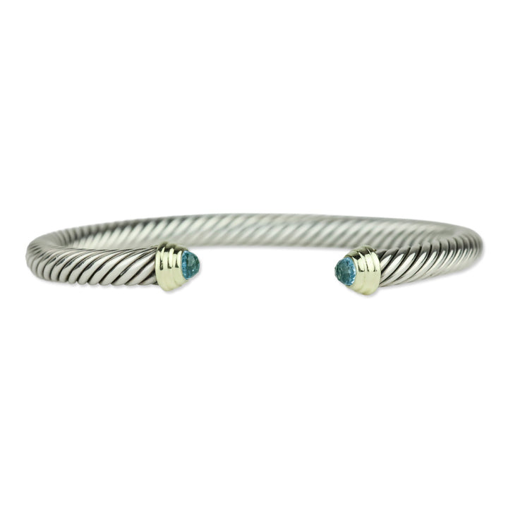 David Yurman Classic Cable Sterling Silver with 14K Yellow Gold and Blue Topaz Bracelet, 5mm
