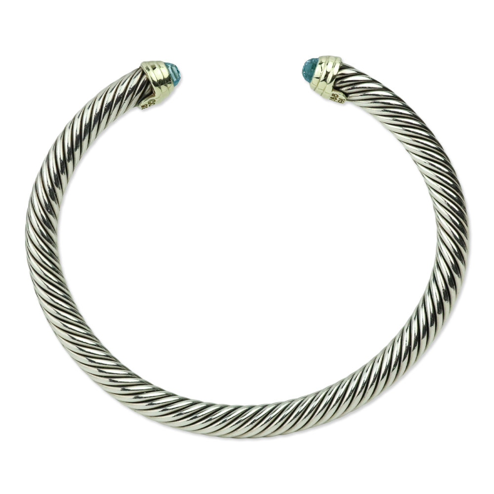 David Yurman Classic Cable Sterling Silver with 14K Yellow Gold and Blue Topaz Bracelet, 5mm