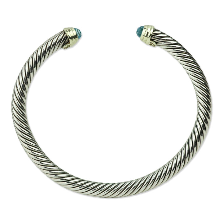 David Yurman Classic Cable Sterling Silver with 14K Yellow Gold and Blue Topaz Bracelet, 5mm