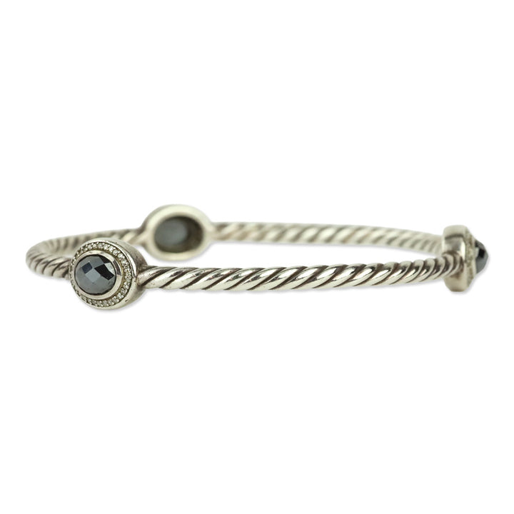 David Yurman Diamond Hematite Classics 3-Station Sterling Silver Bangle Bracelet