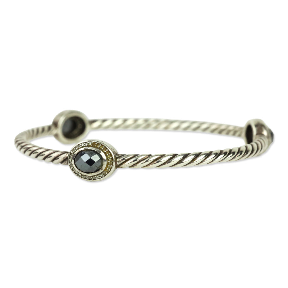 David Yurman Diamond Hematite Classics 3-Station Sterling Silver Bangle Bracelet