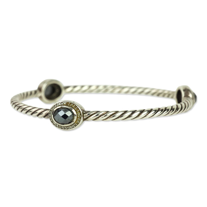 David Yurman Diamond Hematite Classics 3-Station Sterling Silver Bangle Bracelet
