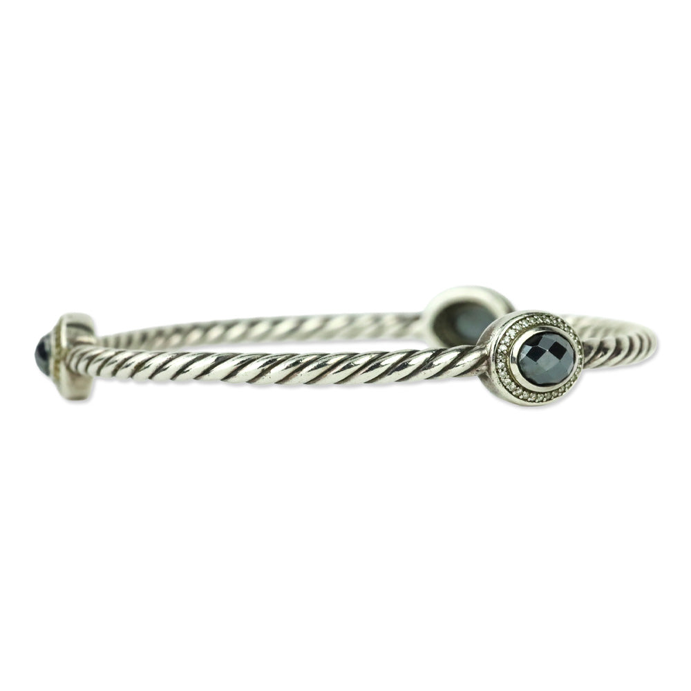 David Yurman Diamond Hematite Classics 3-Station Sterling Silver Bangle Bracelet
