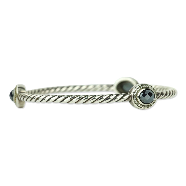 David Yurman Diamond Hematite Classics 3-Station Sterling Silver Bangle Bracelet