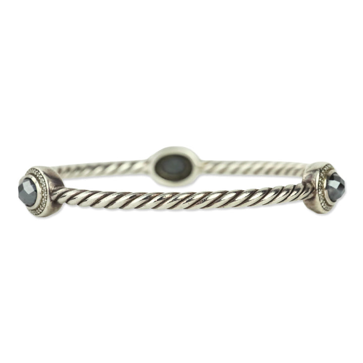 David Yurman Diamond Hematite Classics 3-Station Sterling Silver Bangle Bracelet