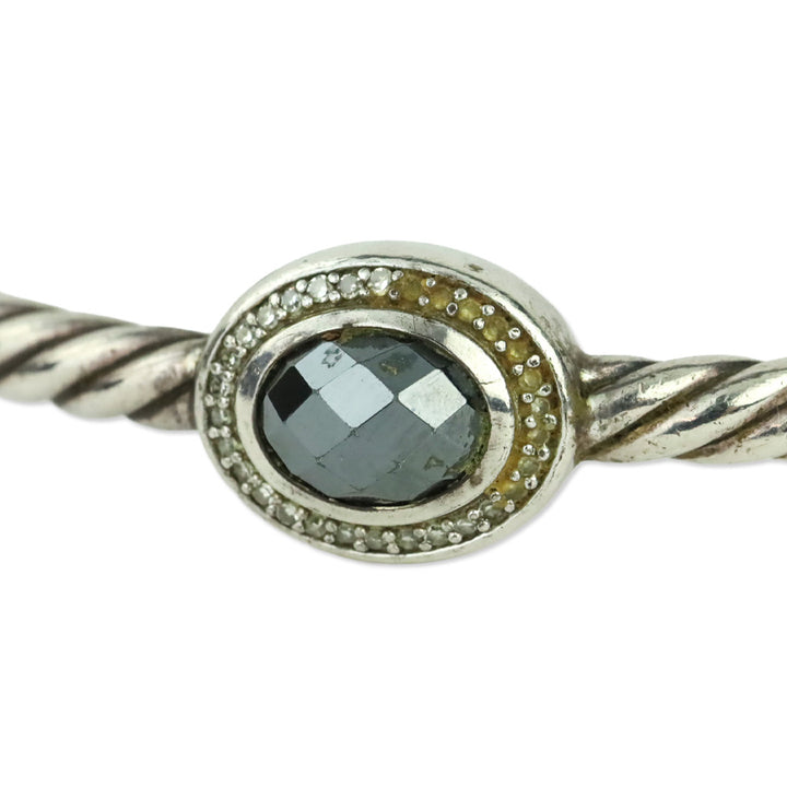David Yurman Diamond Hematite Classics 3-Station Sterling Silver Bangle Bracelet