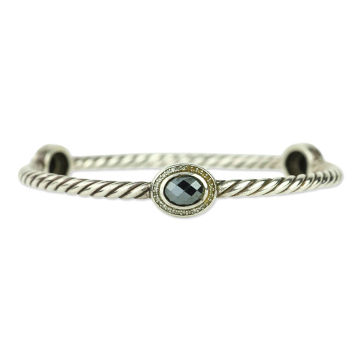 David Yurman Diamond Hematite Classics 3-Station Sterling Silver Bangle Bracelet