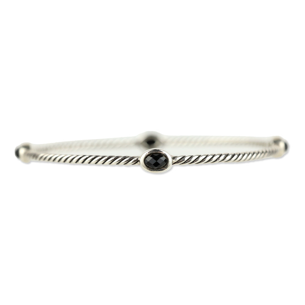 David Yurman Onyx Sterling Silver Classics Four Station Bangle Bracelet Set