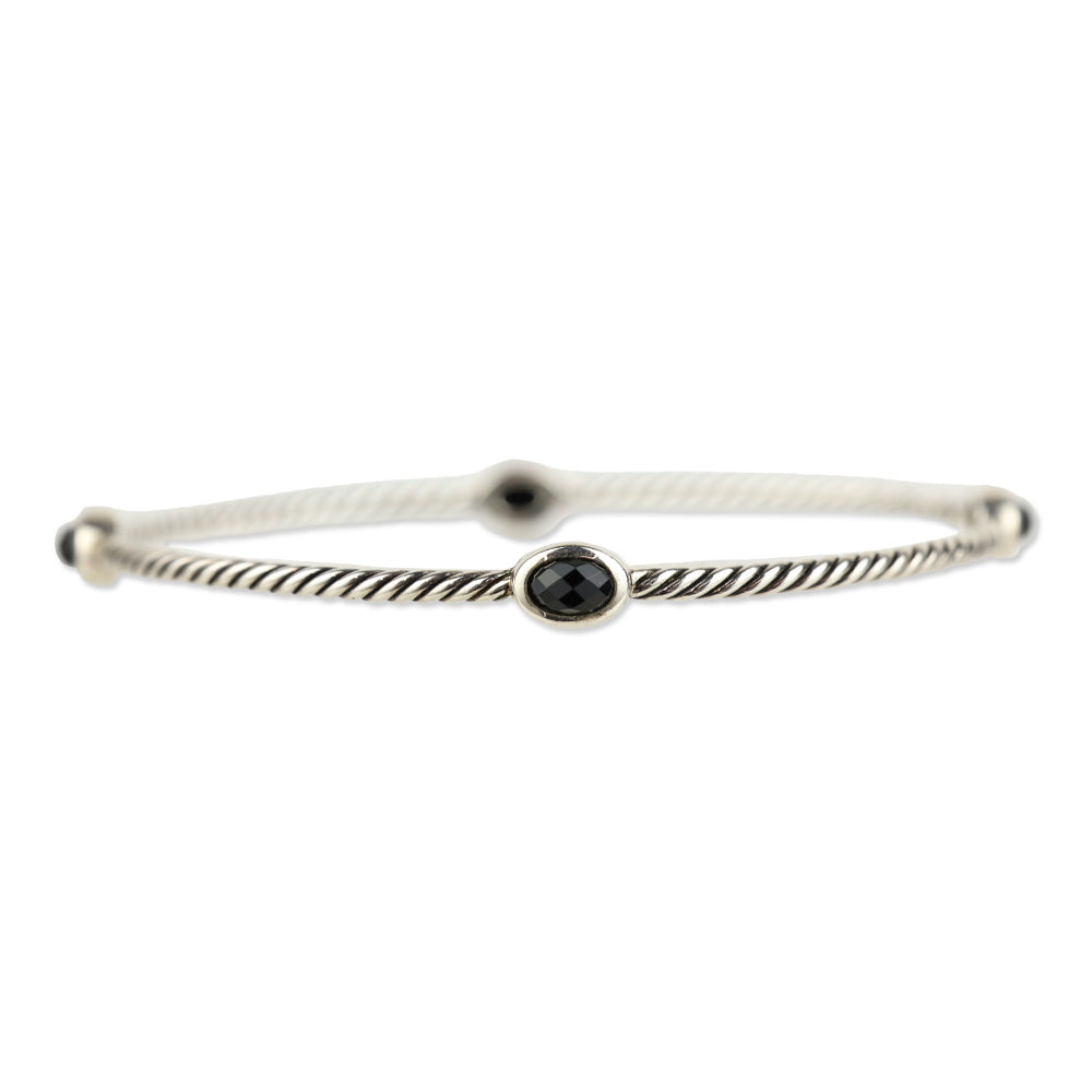 David Yurman Onyx Sterling Silver Classics Four Station Bangle Bracelet Set
