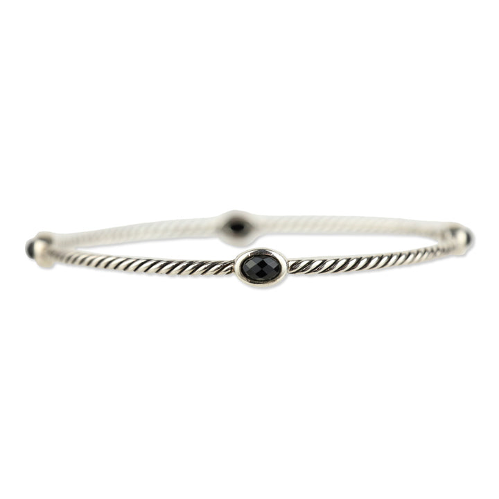 David Yurman Onyx Sterling Silver Classics Four Station Bangle Bracelet Set