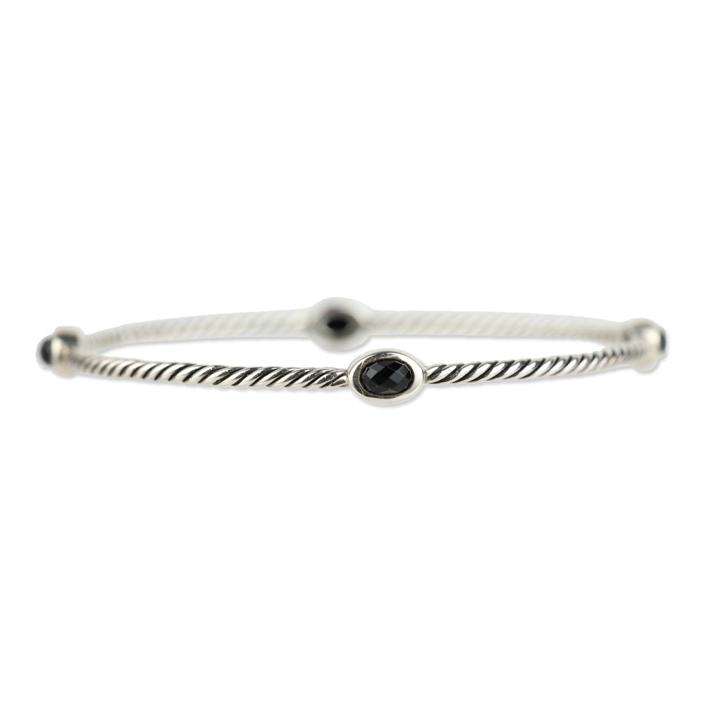David Yurman Onyx Sterling Silver Classics Four Station Bangle Bracelet Set