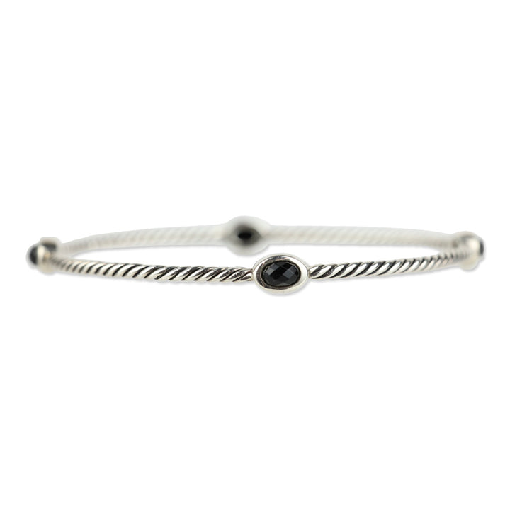 David Yurman Onyx Sterling Silver Classics Four Station Bangle Bracelet Set