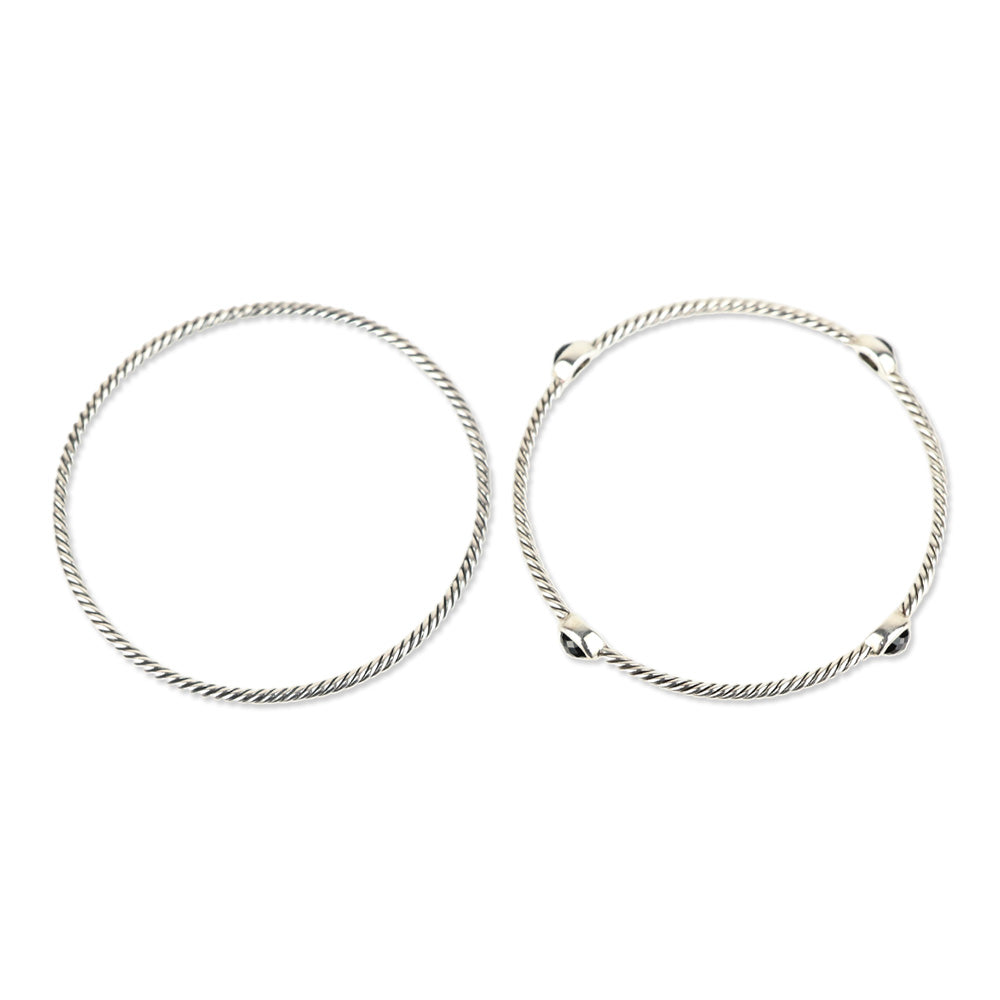 David Yurman Onyx Sterling Silver Classics Four Station Bangle Bracelet Set