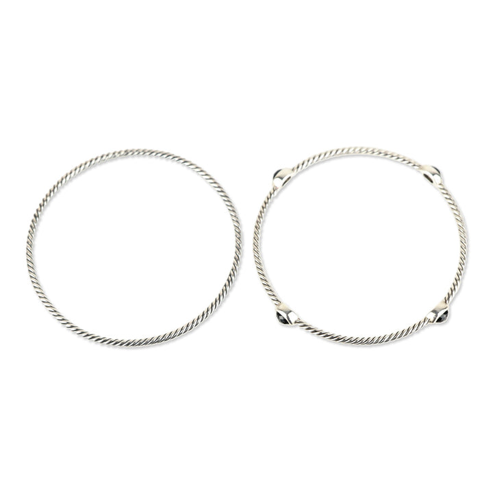 David Yurman Onyx Sterling Silver Classics Four Station Bangle Bracelet Set