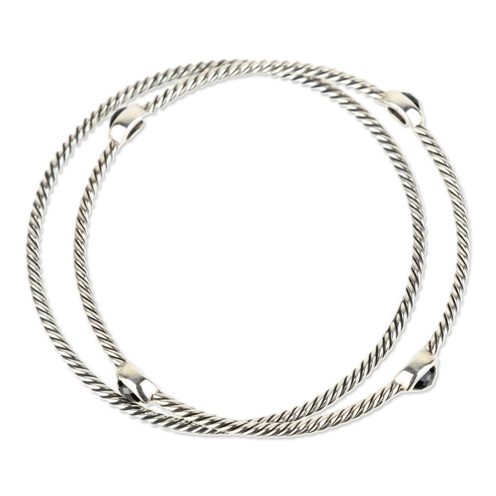 David Yurman Onyx Sterling Silver Classics Four Station Bangle Bracelet Set