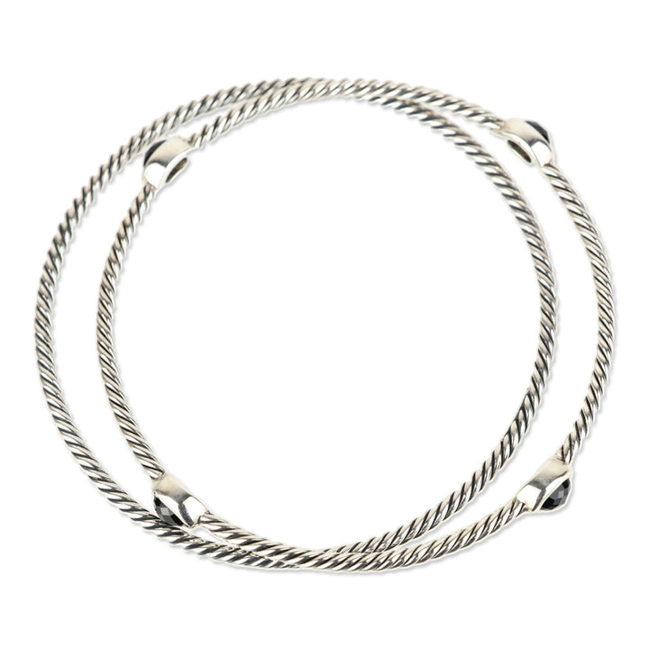 David Yurman Onyx Sterling Silver Classics Four Station Bangle Bracelet Set