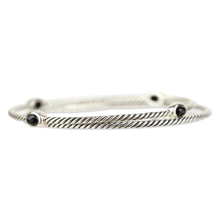 David Yurman Onyx Sterling Silver Classics Four Station Bangle Bracelet Set