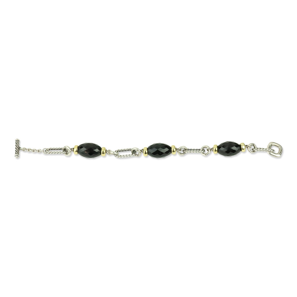 David Yurman Sterling Silver 18K Gold Onyx Bijoux Figaro Station Chain Link Bracelet