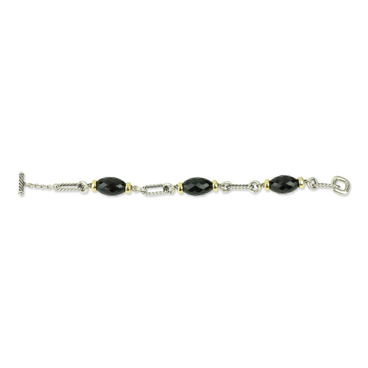 David Yurman Sterling Silver 18K Gold Onyx Bijoux Figaro Station Chain Link Bracelet