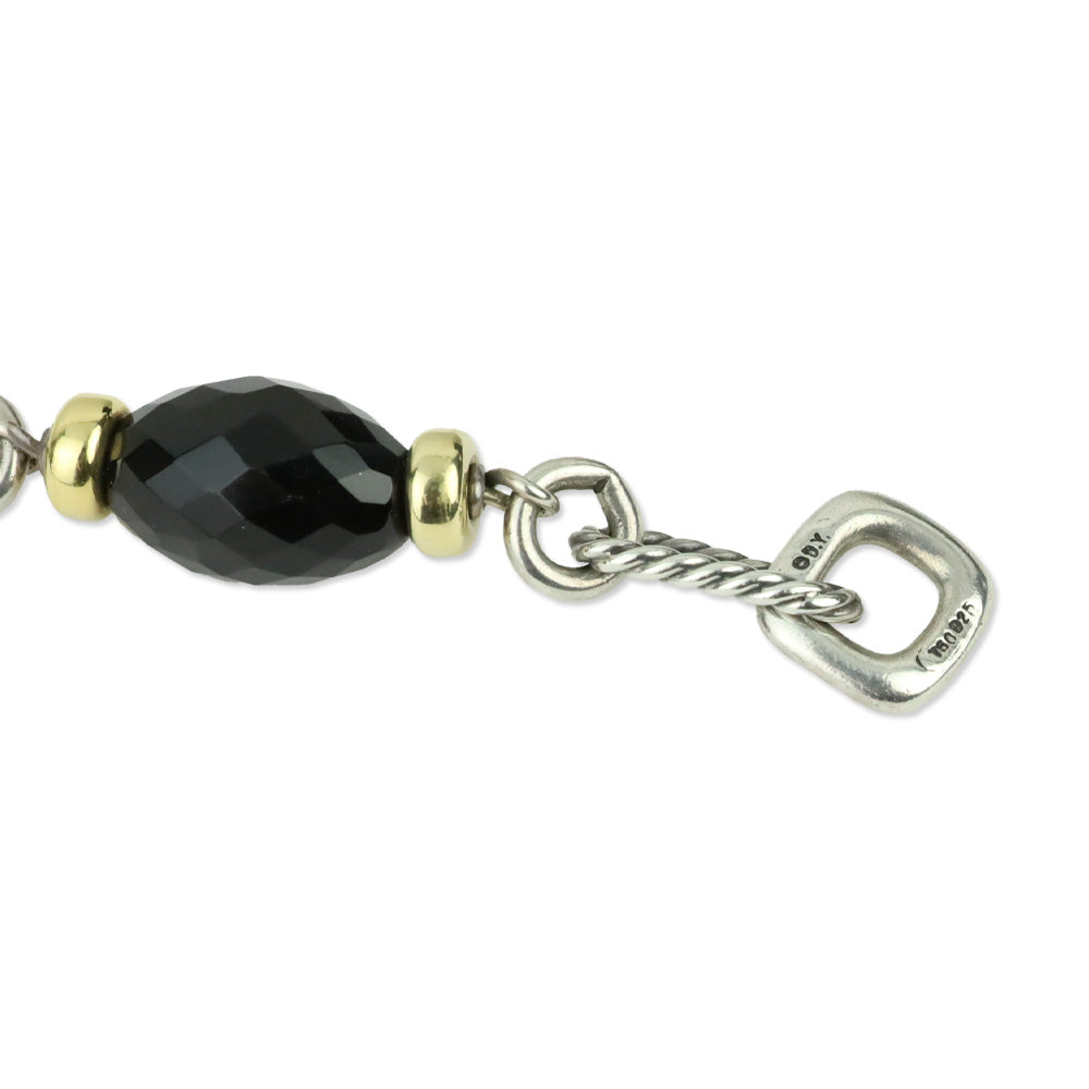 David Yurman Sterling Silver 18K Gold Onyx Bijoux Figaro Station Chain Link Bracelet
