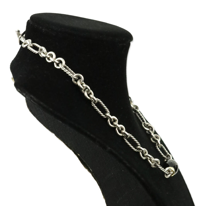 David Yurman Sterling Silver 18K Gold Onyx Bijoux Figaro Station Chain Link Necklace