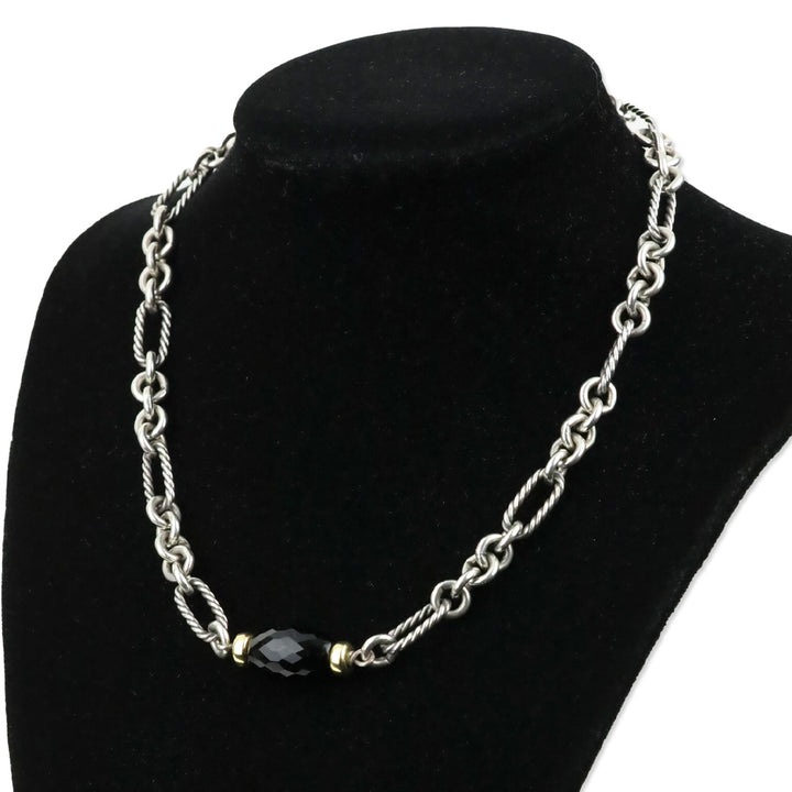 David Yurman Sterling Silver 18K Gold Onyx Bijoux Figaro Station Chain Link Necklace