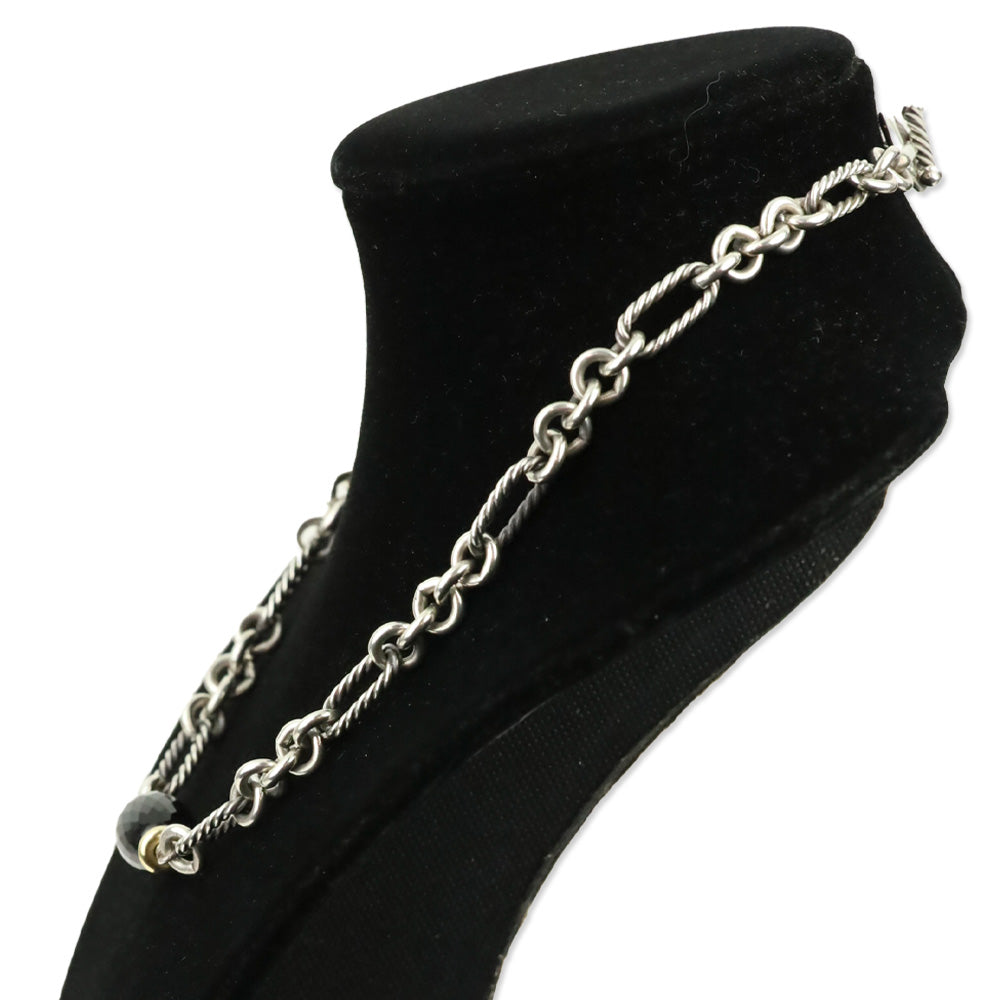 David Yurman Sterling Silver 18K Gold Onyx Bijoux Figaro Station Chain Link Necklace