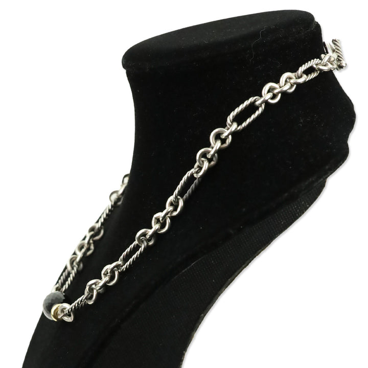 David Yurman Sterling Silver 18K Gold Onyx Bijoux Figaro Station Chain Link Necklace