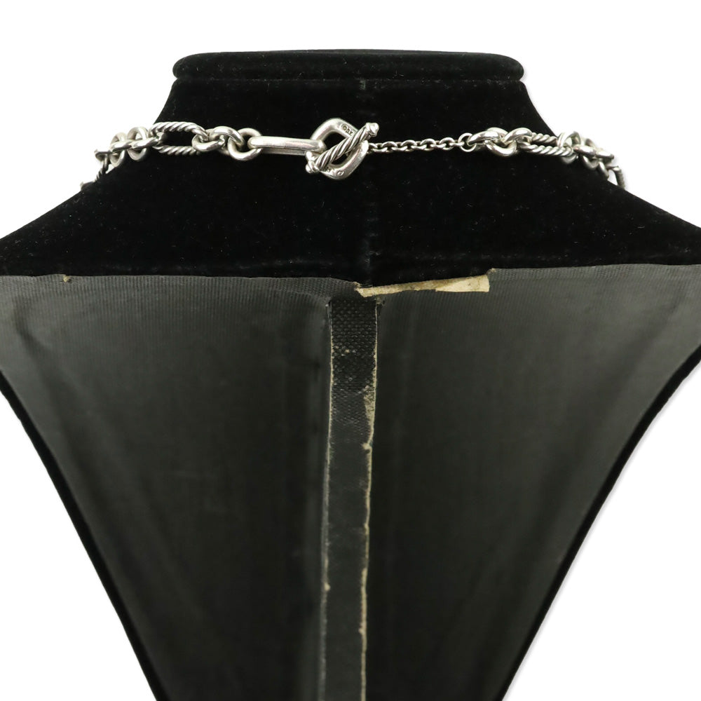 David Yurman Sterling Silver 18K Gold Onyx Bijoux Figaro Station Chain Link Necklace