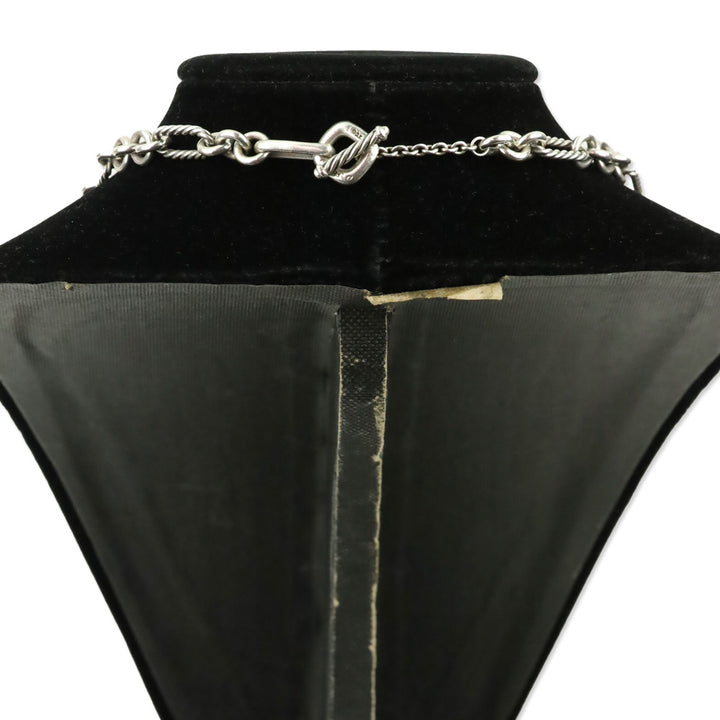 David Yurman Sterling Silver 18K Gold Onyx Bijoux Figaro Station Chain Link Necklace
