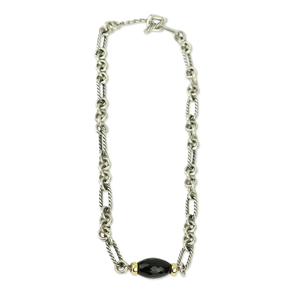 David Yurman Sterling Silver 18K Gold Onyx Bijoux Figaro Station Chain Link Necklace