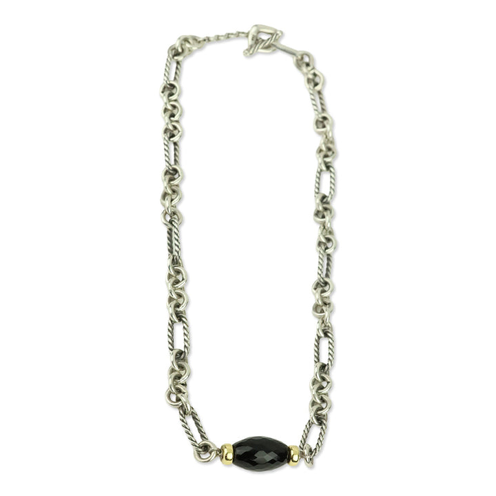 David Yurman Sterling Silver 18K Gold Onyx Bijoux Figaro Station Chain Link Necklace