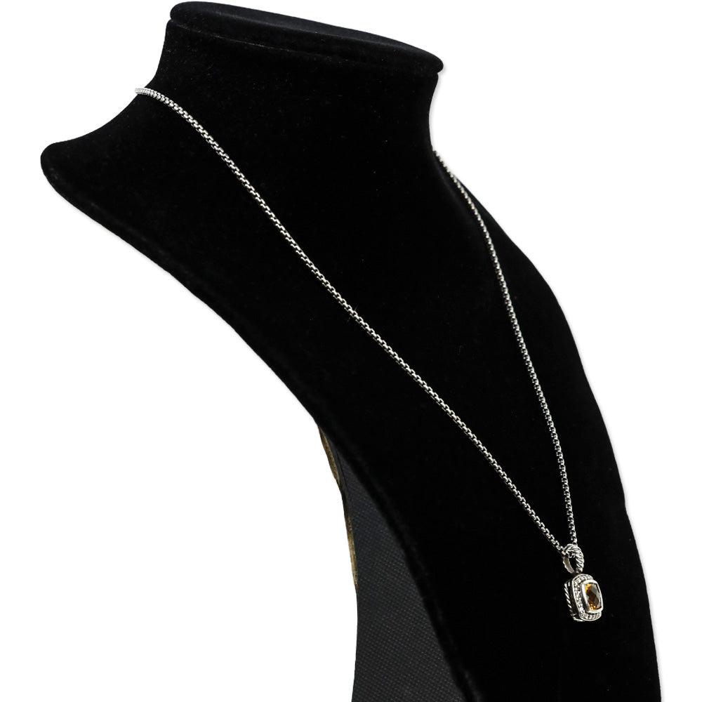 David Yurman Sterling Silver Diamond Citrine 7mm Petite Albion Pendant Necklace