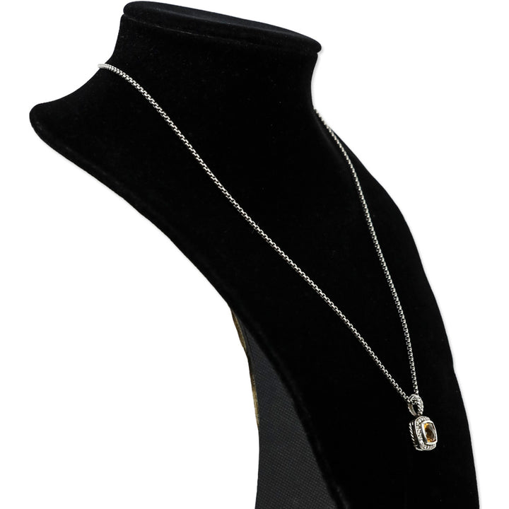 David Yurman Sterling Silver Diamond Citrine 7mm Petite Albion Pendant Necklace